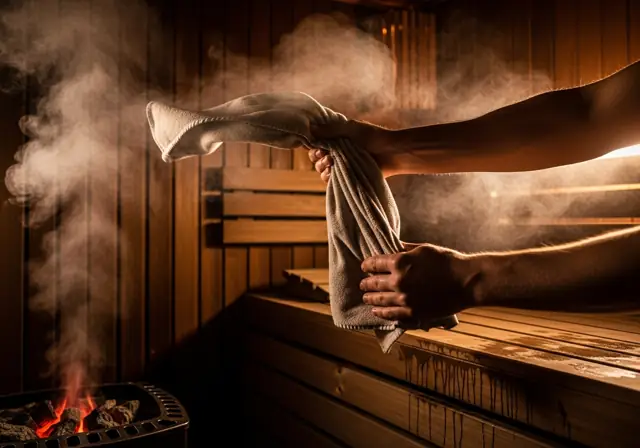 Aufgussritual mit Handtuch und Dampf